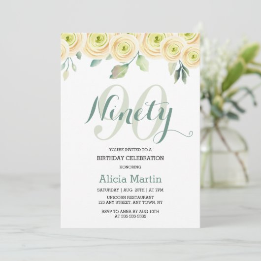 Witte Roos Eucalyptus  Flora 90e Verjaardag Kaart (Staand voorkant)