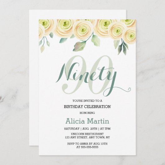 Witte Roos Eucalyptus  Flora 90e Verjaardag Kaart (Voorkant / Achterkant)