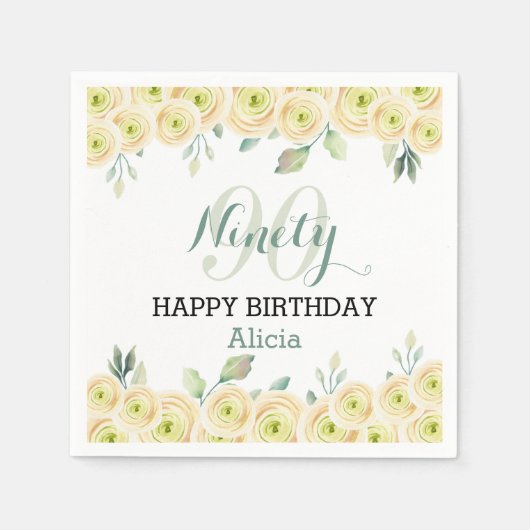 Witte Roos Eucalyptus  Flora 90e Verjaardag Servet (Voorkant)