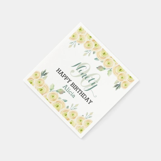 Witte Roos Eucalyptus Flora 90e Verjaardag Servet (Hoek)