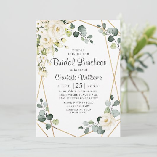 Witte Roos Eucalyptus groen bruids lunch Kaart (Staand voorkant)