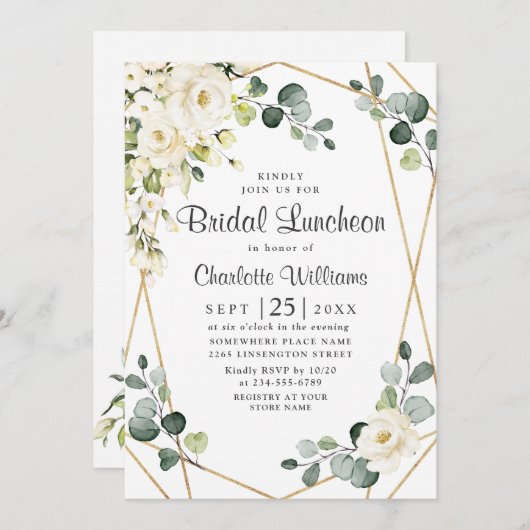 Witte Roos Eucalyptus groen bruids lunch Kaart (Voorkant / Achterkant)