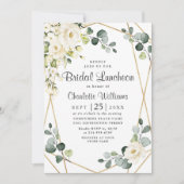Witte Roos Eucalyptus Groene Bruiloft Luncheon Kaart (Voorkant)