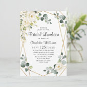 Witte Roos Eucalyptus Groene Bruiloft Luncheon Kaart (Staand voorkant)