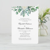 Witte Roos Eucalyptus Trouwrepetitie Diner Kaart (Staand voorkant)