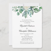 Witte Roos Eucalyptus Trouwrepetitie Diner Kaart (Voorkant)