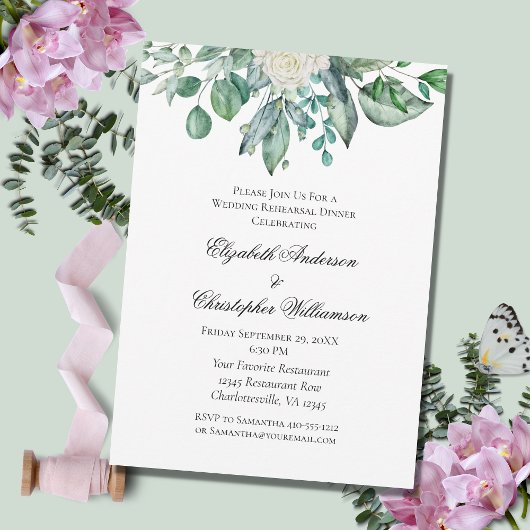 Witte Roos Eucalyptus Trouwrepetitie Diner Kaart