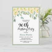 Witte roos Flora Eucalyptus groen 90e verjaardag Kaart (Staand voorkant)