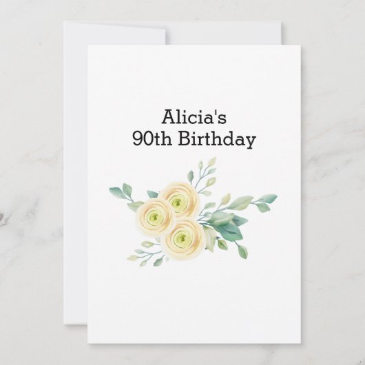 Witte roos Flora Eucalyptus groen 90e verjaardag Kaart (Achterkant)