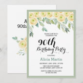 Witte roos Flora Eucalyptus groen 90e verjaardag Kaart (Voorkant / Achterkant)