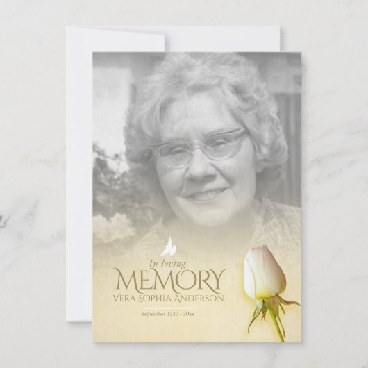 Witte roos foto herdenking gedicht rouw (Voorkant)