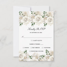 Witte Roos Gouden Bloemrijke Formele Elegante Trou RSVP Kaartje