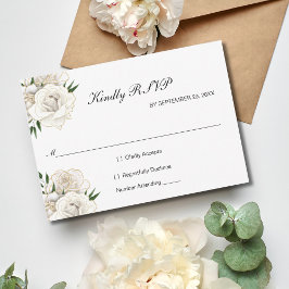 Witte Roos Gouden Bloemrijke Formele Elegante Trou RSVP Kaartje