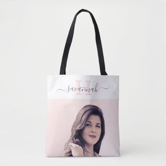 Witte roos gouden foto monogram bruid tote bag (Voorkant)