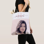 Witte roos gouden foto monogram bruid tote bag (Dichtbij)