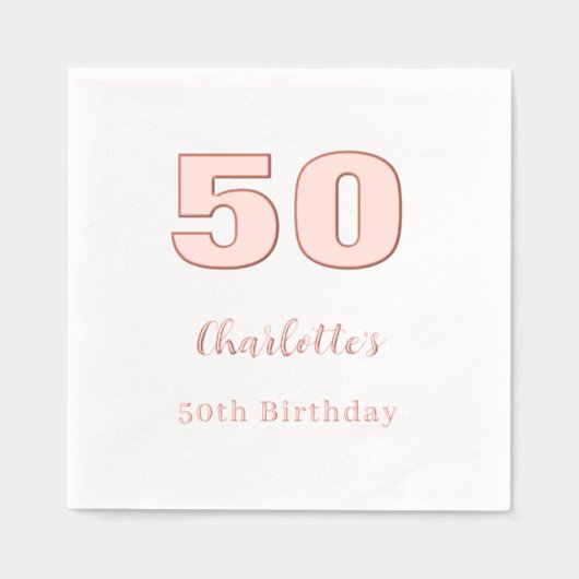 Witte roos gouden naam elegante verjaardagsfeestje folie servetten (Voorkant)