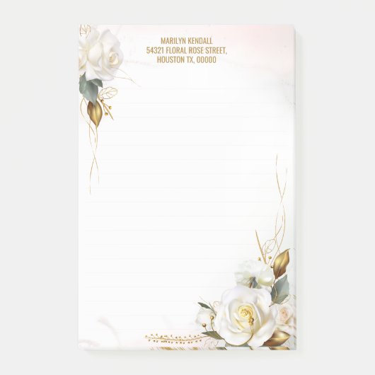 Witte Roos Gouden Romantische Bloemige Briefpapier Post-it® Notes (Voorkant)