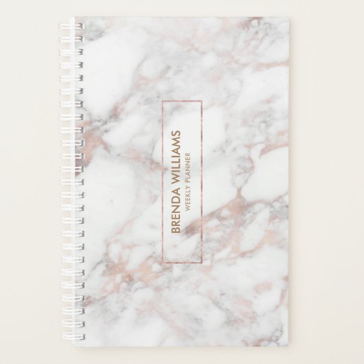 Witte & Roos-gouden tinten faux marmer Planner (Voorkant)