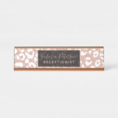 Witte roos goudglitter bureau naambordje (Voorkant)