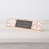 Witte roos goudglitter bureau naambordje (Voorkant)