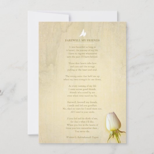 Witte roos graf foto herinneringsgedicht (Achterkant)