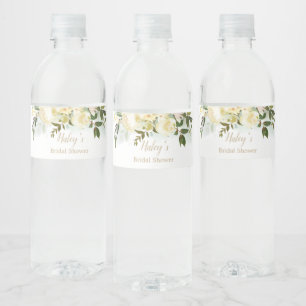 Witte roos groen Blauwdruk Bruiloftsshower Waterfl Waterfles Etiket