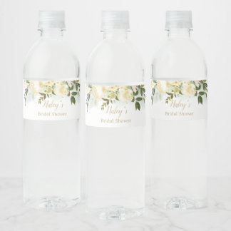 Witte roos groen Blauwdruk Bruiloftsshower Waterfl Waterfles Etiket