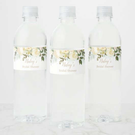 Witte roos groen Blauwdruk Bruiloftsshower Waterfl Waterfles Etiket (Flessen)