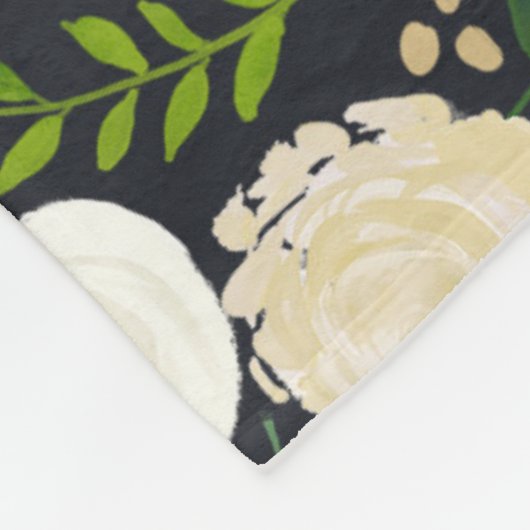Witte roos & groen bloemen fleece deken (Hoek)