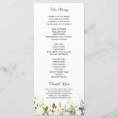 Witte roos groen bloemenbruiloft programmakaart (Achterkant)