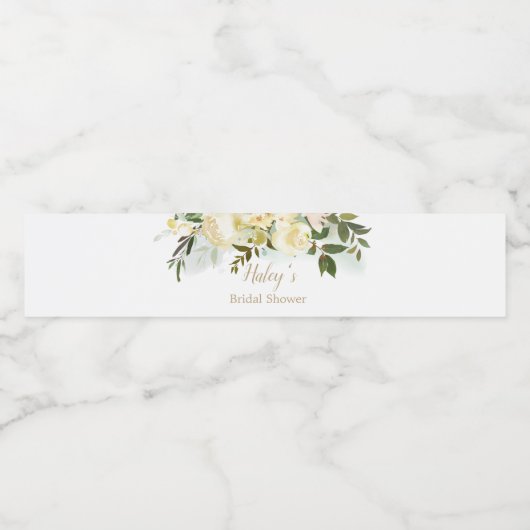 Witte roos groen Bruidsdouche waterfles Waterfles Etiket (Enkel label)