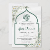 Witte Roos Groene Boog Ramadan Iftar Uitnodiging (Voorkant)