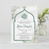 Witte Roos Groene Boog Ramadan Iftar Uitnodiging (Staand voorkant)