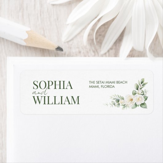 Witte Roos Groene Huwelijks Retouradres Label (Insitu)