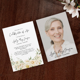 Witte Roos Herdenkingsfeest Foto Begrafenis Kaart