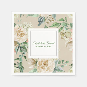 Witte Roos Hydrangea Beige Bruid Bruidegom Huwelij Servet