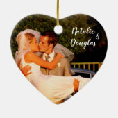 Witte roos, hydrangea, eerste kerstfoto Foto Keramisch Ornament (Achterkant)