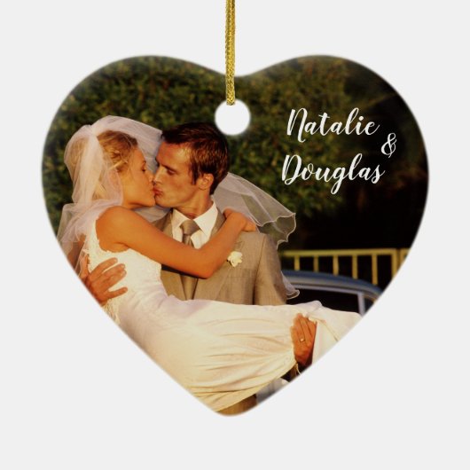 Witte roos, hydrangea, eerste kerstfoto Foto Keramisch Ornament (Achterkant)