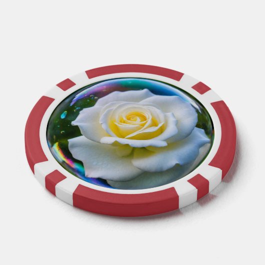 Witte roos in een zeepbel poker chips (Enkel)