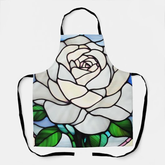 Witte Roos in Glas in Lood Schort (Voorkant)