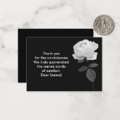 Witte roos in het donker na begrafenis bedankkaart notitiekaartje (Voorkant / Achterkant in situ)