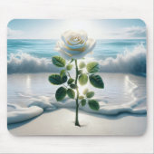 Witte roos in strandzand muismat (Voorkant)