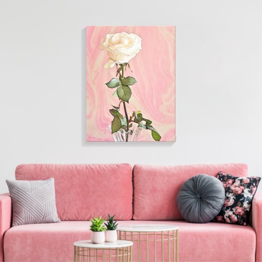 Witte roos in vaas - canvas print (Insitu (Woonkamer))