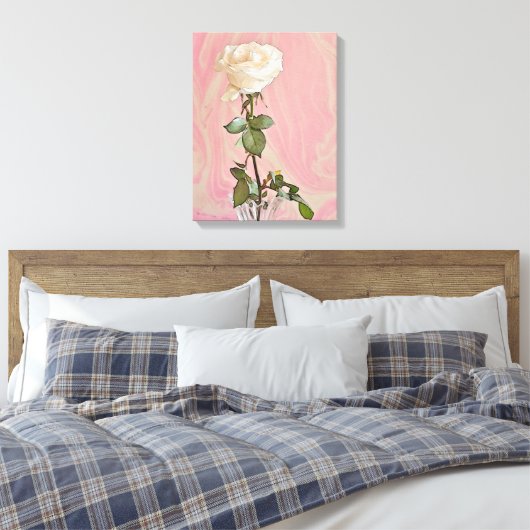 Witte roos in vaas - canvas print (Insitu (Slaapkamer))