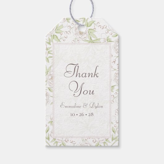 Witte Roos Klassieke Bruiloft Cadeaulabel (Voorkant)