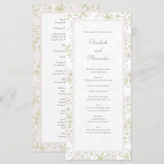 Witte Roos Klassieke Huwelijksprogramma's Menu (Voorkant / Achterkant)