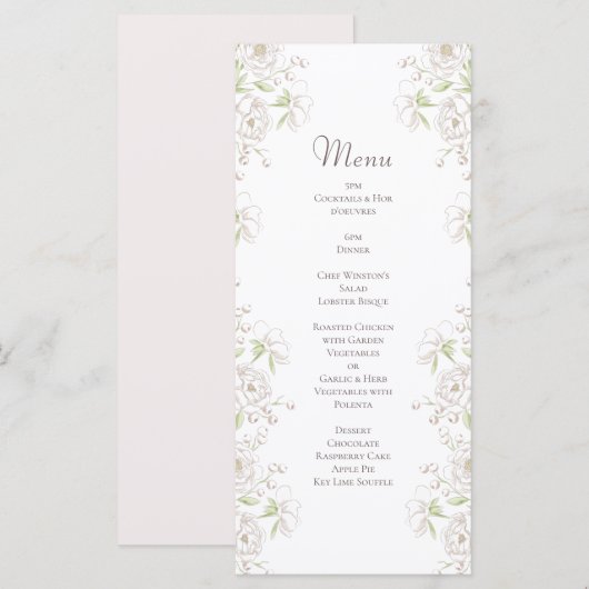 Witte Roos Klassieke Trouwmenu's Menu (Voorkant / Achterkant)