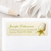 Witte roos knop bruiloft antwoord slim adres label (Insitu)