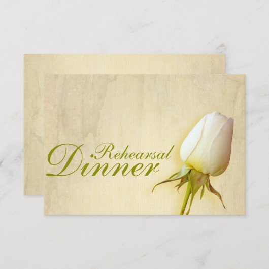Witte roos knop bruiloft repetitie diner uitnodigi kaart (Voorkant / Achterkant)