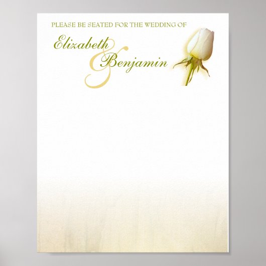 Witte Roos Knop Bruiloft Zitplaatsen Tafel Planner Poster (Voorkant)
